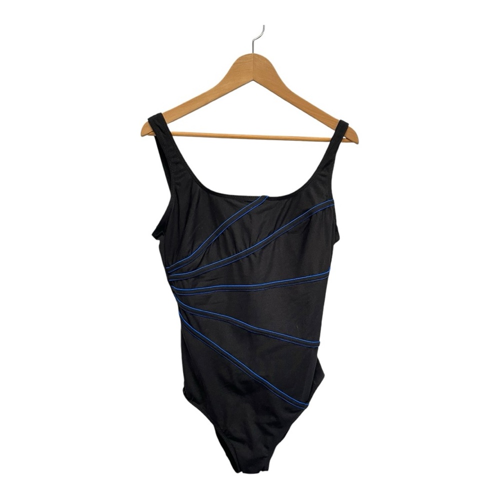 Longitude Black One Piece Swimsuit Size 16 NWT Blue Rays